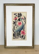 Load image into Gallery viewer, Sandill in the hibiscus . Limited Edition block print with 13x19 mat