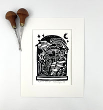 Load image into Gallery viewer, Mycelium Moonlight, block printed Greeting Card 5X7