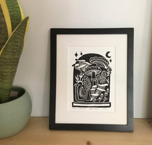 Load image into Gallery viewer, Mycelium Moonlight, block printed Greeting Card 5X7