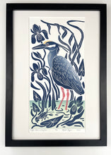 Load image into Gallery viewer, Night Heron and Crayfish. Hand pulled with 13x19 mat
