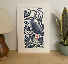 Load image into Gallery viewer, Night Heron and Crayfish. Hand pulled with 13x19 mat