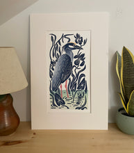 Load image into Gallery viewer, Yellow-Crowned Night Heron. Hand pulled with 13x19 mat