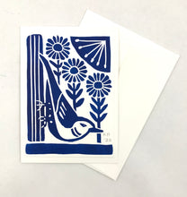 Load image into Gallery viewer, Nuthatch in Blue, block printed Greeting Card 5X7
