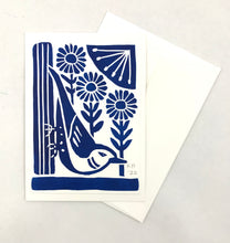 Load image into Gallery viewer, Nuthatch in Blue, block printed Greeting Card 5X7
