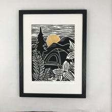 Load image into Gallery viewer, Camp the Smokies, Black and Bronze- Limited Edition block print 9X12