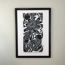 Load image into Gallery viewer, Maypop, limited edition black and white block print. Hand pulled on 12x18 paper