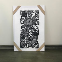 Load image into Gallery viewer, Maypop, limited edition black and white block print. Hand pulled on 12x18 paper