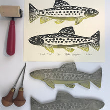 Load image into Gallery viewer, Brook Trout,  Limited Edition block print 8x10 original wall art fly fishing gift