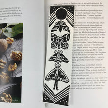 Load image into Gallery viewer, Premium Paper Bookmark, "Moths of the Carolinas" Block Printed Celestial Art- 2.25 x 8.25 inches