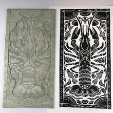 Load image into Gallery viewer, Crayfish, Hand pulled block print Limited Edition Black and White. Naturalist Woodland Wall Art