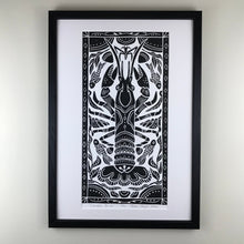 Load image into Gallery viewer, Crayfish, Hand pulled block print Limited Edition Black and White. Naturalist Woodland Wall Art