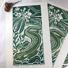 Load image into Gallery viewer, Hellbender Salamander, Artist Proof. Full color Hand pulled block print, on 12x18 sustainable paper