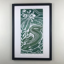 Load image into Gallery viewer, Hellbender Salamander, Artist Proof. Full color Hand pulled block print, on 12x18 sustainable paper