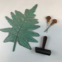 Load image into Gallery viewer, Jumbo, Sensitive fern botanical block print, Full Color Artist proof with 18x24 mat