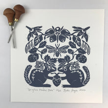 Load image into Gallery viewer, Spring Meadow, Slate Gray, Block Print with 12x12 mat