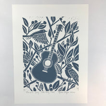 Load image into Gallery viewer, Bluebird song, limited edition block print. Hand pulled on 12x16 paper