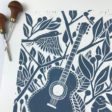 Load image into Gallery viewer, Bluebird song, limited edition block print. Hand pulled on 12x16 paper