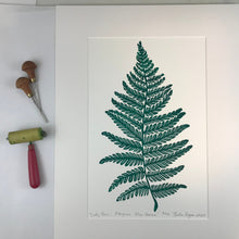 Load image into Gallery viewer, Lady Fern, original block print, Limited Edition with 18x24 mat, Naturalist Art