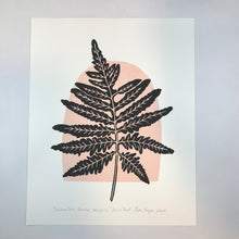 Load image into Gallery viewer, Jumbo, Sensitive fern botanical block print, Full Color Artist proof with 18x24 mat