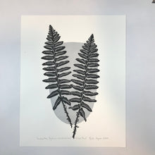 Load image into Gallery viewer, Jumbo, Christmas fern, original block print, Full color Arist Proof with 18x24 mat