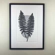 Load image into Gallery viewer, Jumbo, Christmas fern, original block print, Full color Arist Proof with 18x24 mat