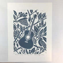 Load image into Gallery viewer, Bluebird song, limited edition block print. Hand pulled on 12x16 paper