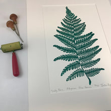 Load image into Gallery viewer, Lady Fern, original block print, Limited Edition with 18x24 mat, Naturalist Art
