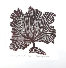 Load image into Gallery viewer, Common Sea Fan, Dark Red, Hand Pulled Block print with 12x12 inch mat