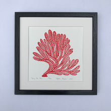 Load image into Gallery viewer, Spiny Sea Fan, Bright Red, Hand Pulled Block print with 12x12 inch mat