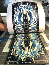 Load image into Gallery viewer, Crayfish, Artist Proof Hand pulled block print in Deepwater Blue. Freshwater Stream Wall Art 13x19 Mat