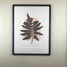Load image into Gallery viewer, Jumbo, Sensitive fern botanical block print, Full Color Artist proof with 18x24 mat