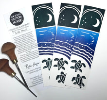 Load image into Gallery viewer, Block printed bookmark, “Turtle Moon”, 2.25 x 8.5 inches