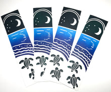 Load image into Gallery viewer, Block printed bookmark, “Turtle Moon”, 2.25 x 8.5 inches