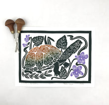 Load image into Gallery viewer, Box Turtle in the Violets, 12x16 Full Color Block Print