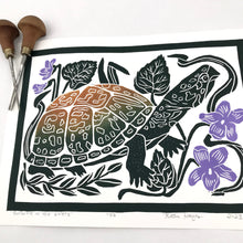 Load image into Gallery viewer, Box Turtle in the Violets, 12x16 Full Color Block Print