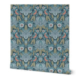 Wallpaper Sample- Tanager, Blue, Olive, Coral, Midsized