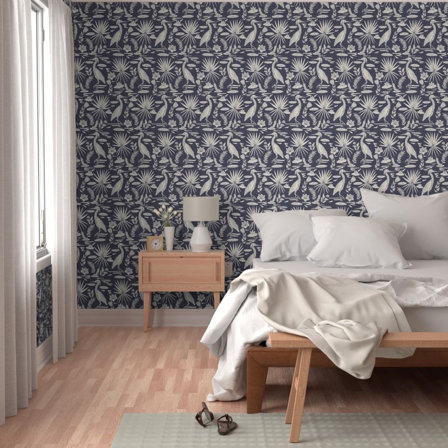 Wallpaper Sample- Low Country Egret, Navy