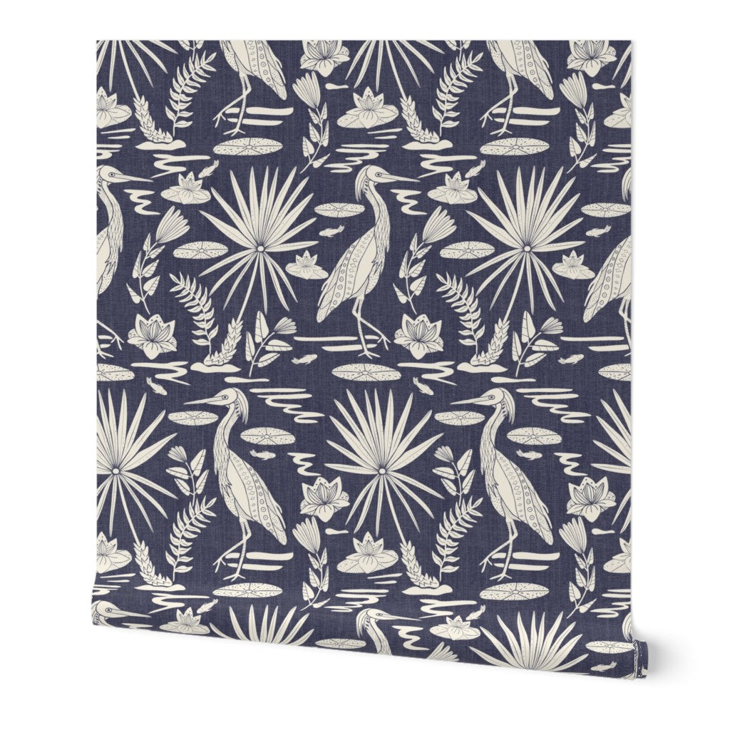 Wallpaper Sample- Low Country Egret, Navy