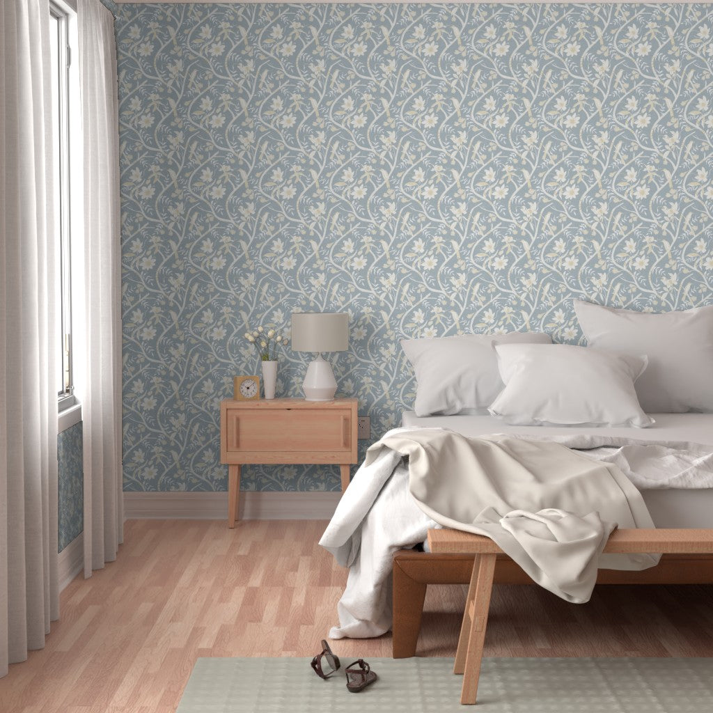 Wallpaper Sample- Yellow Billed Cuckoo, Medium, Light Blue