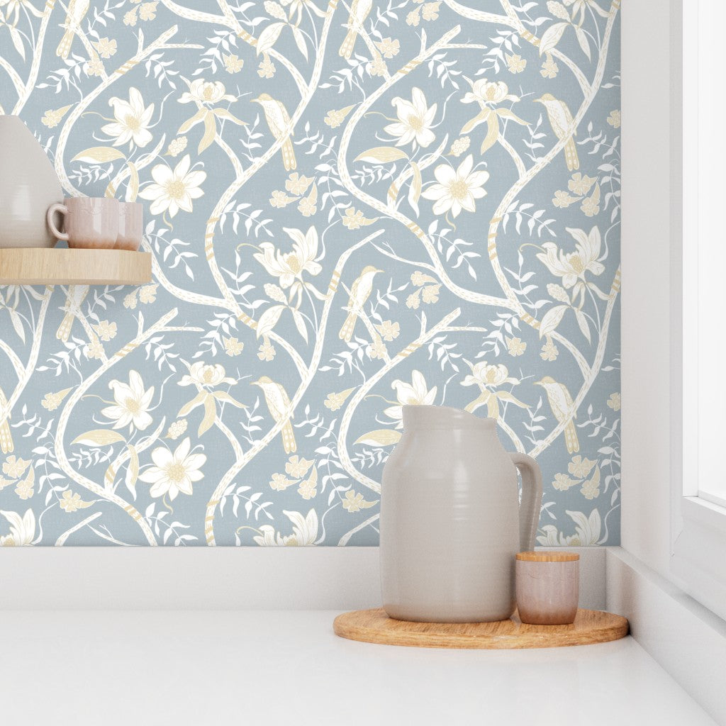 Wallpaper Sample- Yellow Billed Cuckoo, Medium, Light Blue