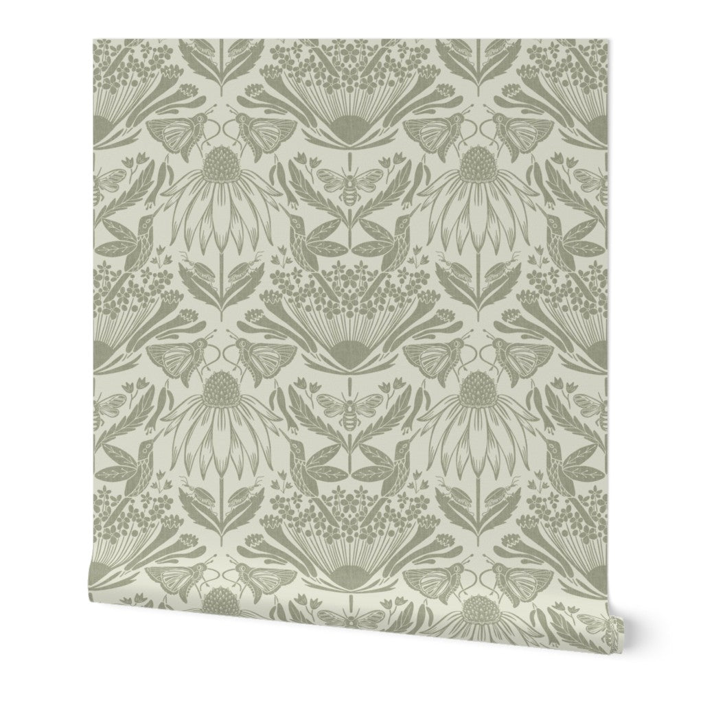 Wallpaper Sample- The Pollinators, Medium, Dark Sage