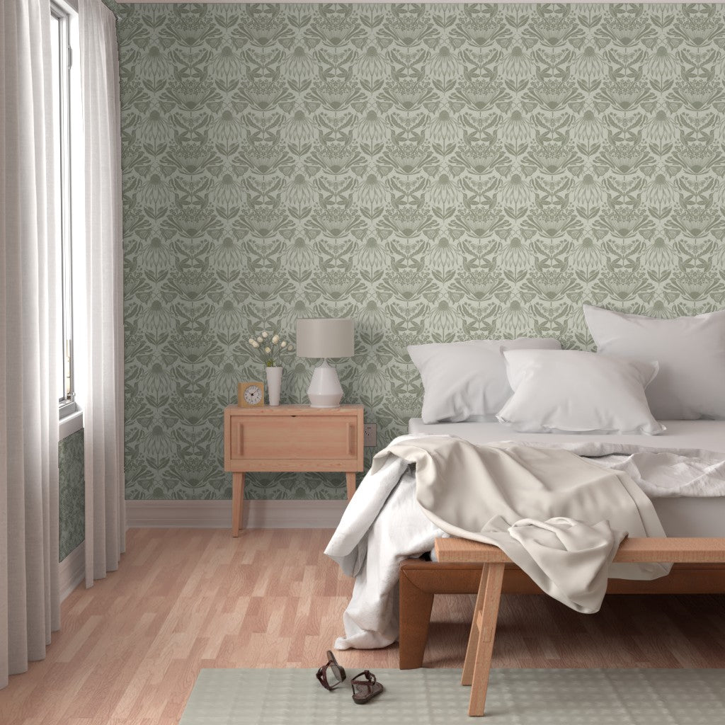 Wallpaper Sample- The Pollinators, Medium, Dark Sage