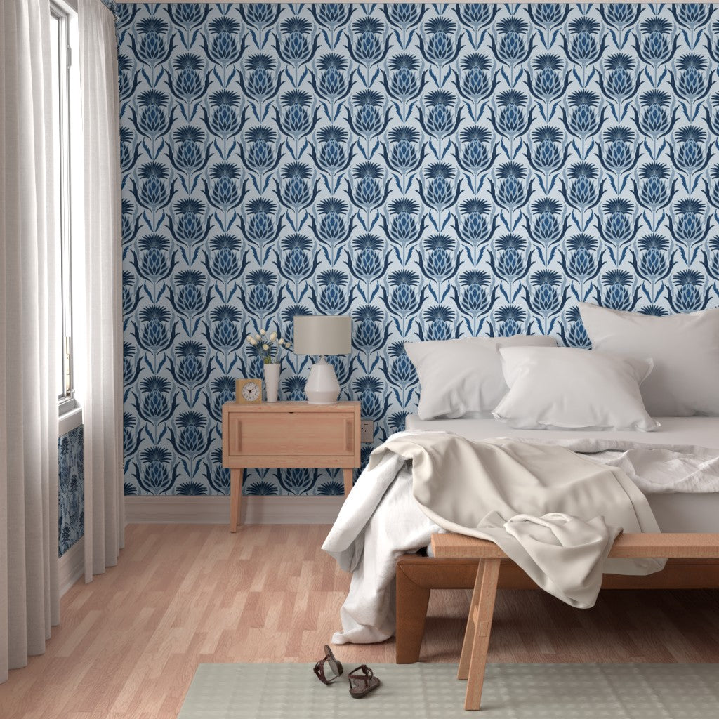 Wallpaper Sample- Thistle, Medium, Classic Blue
