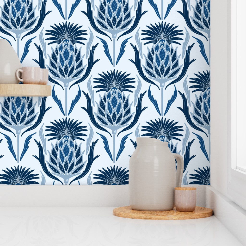 Wallpaper Sample- Thistle, Medium, Classic Blue