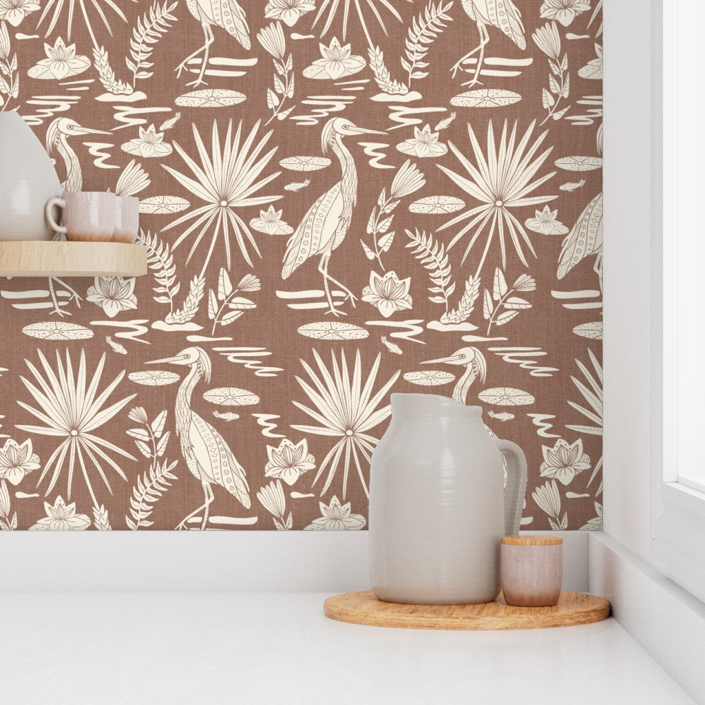 Wallpaper Sample- Low Country Egret, Clay