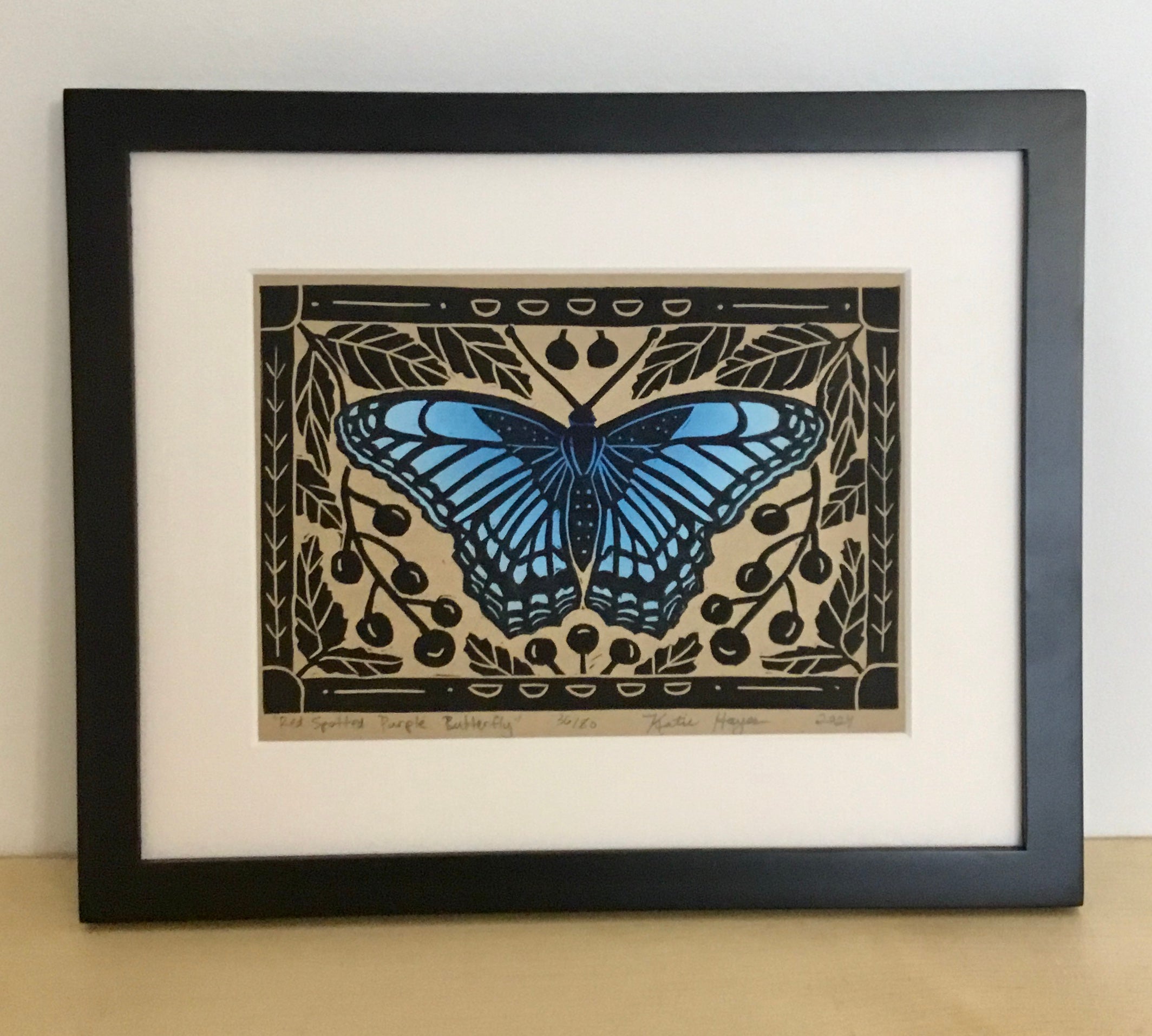 Red Spotted Purple Butterfly, Mini Block Print, Kraft, Limited Edition, pollinator art