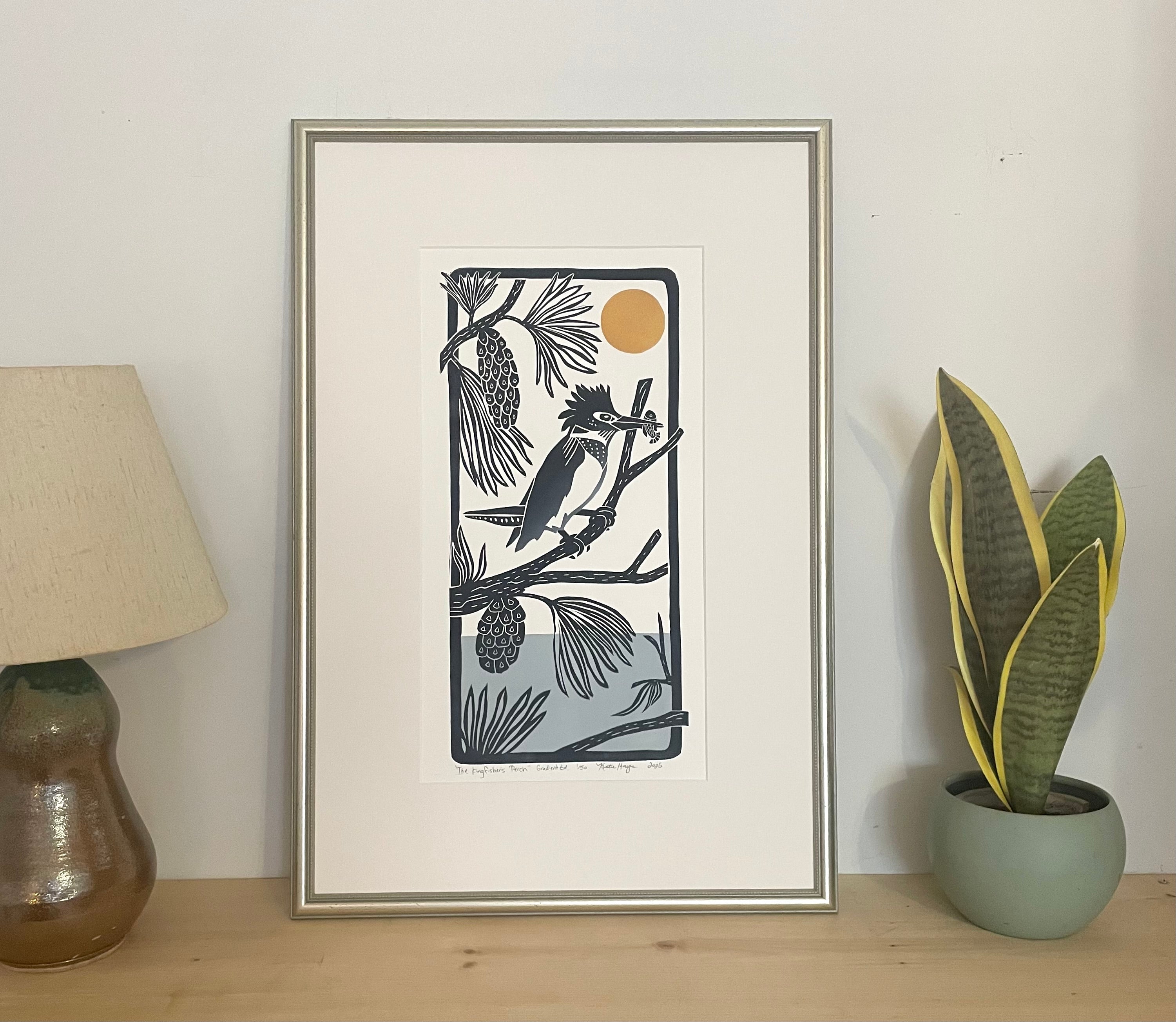 The Kingfisher's Perch- Gradient Edition. Hand pulled with 13x19 mat