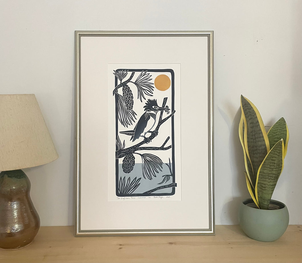 The Kingfisher's Perch- Gradient Edition. Hand pulled with 13x19 mat