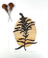 Goldenrod Bronze-Mid-century Botanical Limited Edition block print 9X12