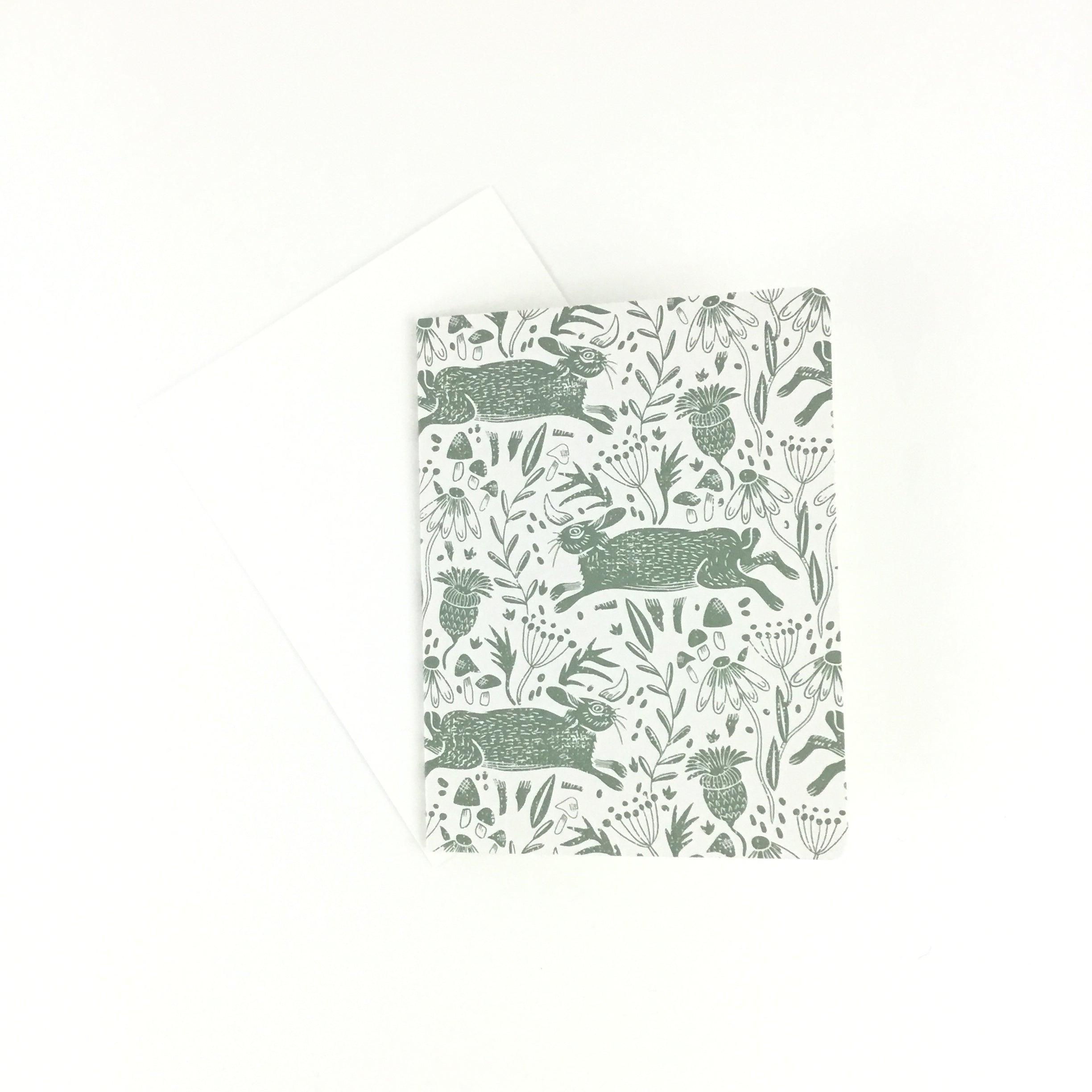 Linocut Cottontails, Mixed Colors- Notecard, Set of 3